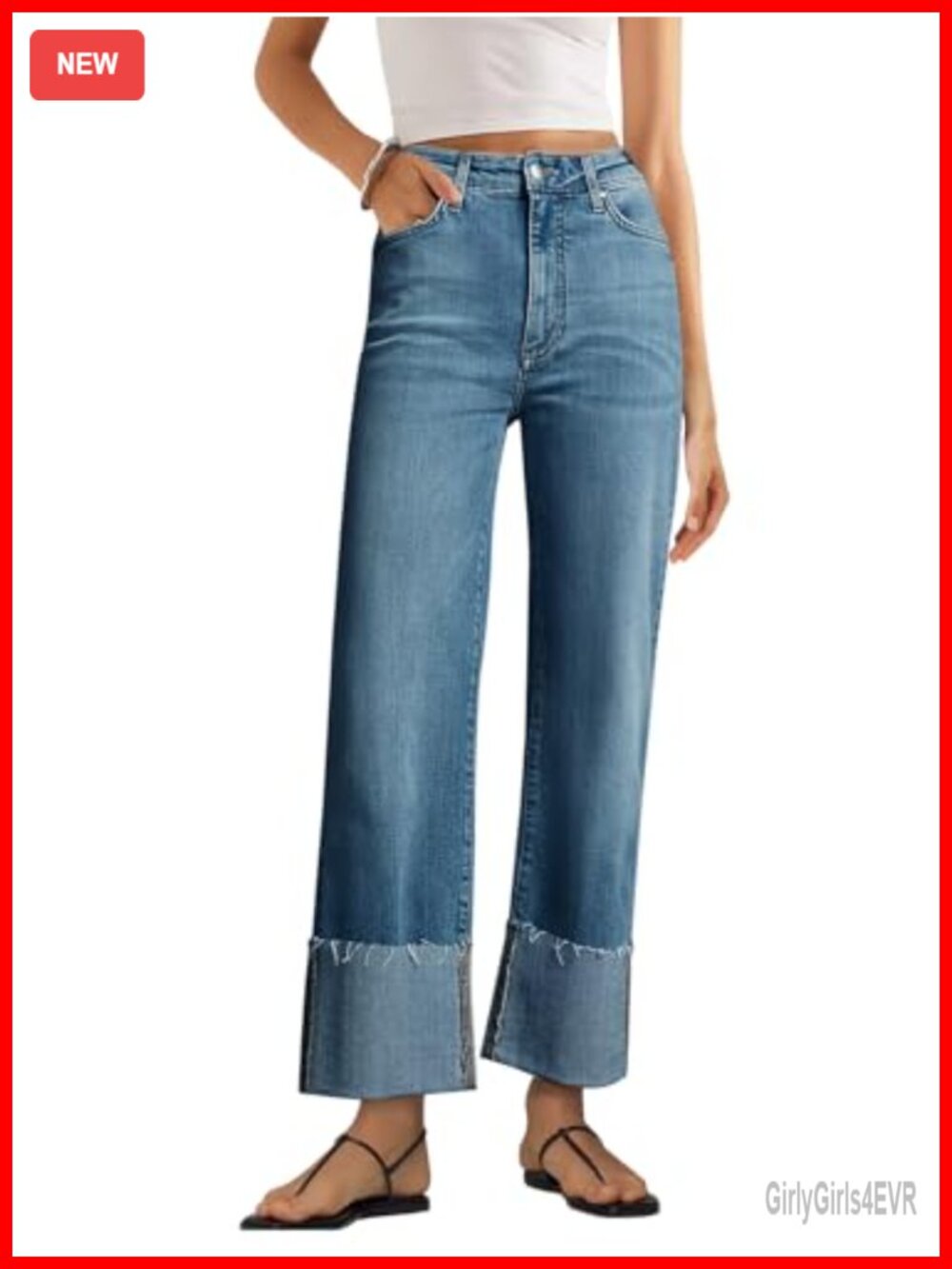 High Waisted Wide Leg Stretchy Denim Jeans with Pockets